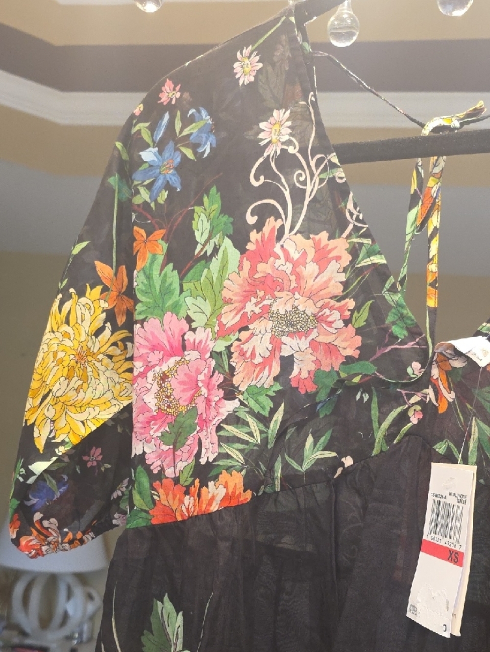 Johnny Was Metalli Note A-Line Black Swing Mini Dress with Multicolor Blooms XS - Picture 6 of 15
